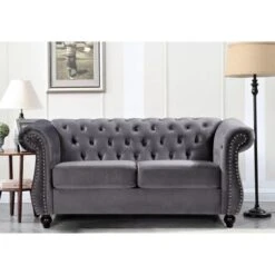 US PRIDE Kemos Velvet Chesterfield 2-piece Living Room Set - Black -Baxton Acme Shop f6d49d72 b338 4424 add3 c552beeaa259