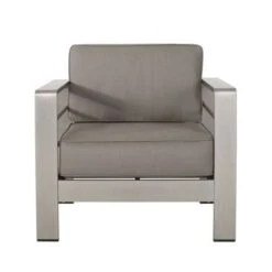 Cape Coral Aluminum Indoor/Outdoor Club Chair By Christopher Knight Home - Canvas Black+ Silver+Sunbrella -Baxton Acme Shop f6f481a7 31f8 4d61 9ae5 d771b075432d
