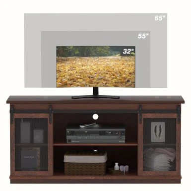 TV Stand 2 -shelf For TVs 32'' Up To 65'',Barn Door,Adjustable Shelf,Larger Storage Space - Espresso 6 TV Stand 2 -shelf For TVs 32'' Up To 65'',Barn Door,Adjustable Shelf,Larger Storage Space - Espresso - Image 4
