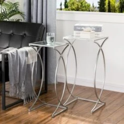 Glitzhome Set Of 2 Glam Glass Modern Side Table Sofa Table - Square-Silver -Baxton Acme Shop f749bffd cdc1 4cec 82d0 74f6349dff28