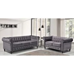 Brooks Classic Chesterfield 2-Piece Living Room Set-Loveseat & Sofa - Black -Baxton Acme Shop f759440d c741 4d66 8597 49f5d1da67ed