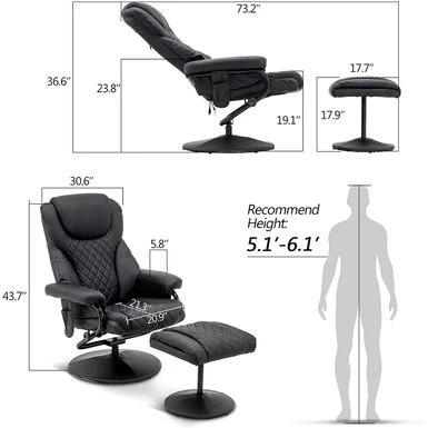 Mcombo Recliner With Ottoman, Massage 360 Swivel Leisure Chair Faux Leather 4901 - Cream White 9 Mcombo Recliner With Ottoman, Massage 360 Swivel Leisure Chair Faux Leather 4901 - Cream White - Image 7