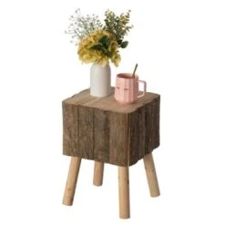 Vintiquewise Decorative Natural Wooden Log Box Shaped Side Table - Single