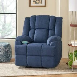 Coosa Indoor Pillow Tufted Massage Recliner By Christopher Knight Home - Black + Navy Blue