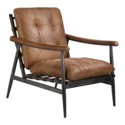Aurelle Home Rustic Leather And Iron Accent Chair - Brown
