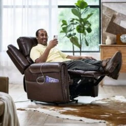 Lazell Genuine Top Grain Leather Power Recliner - Brown -Baxton Acme Shop fa8c0c8f 962f 4fd2 be83 0a8d51a9dfcb