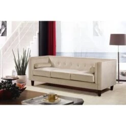 Kittleson Classic Nailhead Chesterfield 2 Piece Living Room Set - Ivory -Baxton Acme Shop fa96f8a2 686b 4546 9629 1edd4c001446