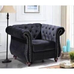 Georgia Chesterfield Chair - Blue -Baxton Acme Shop fb7e3936 b2ab 4692 9ab7 2c0df700cefc