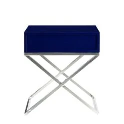 Square Lacquer X-Legs End Table/Accent Table/Nightstand With Drawer - White Chrome -Baxton Acme Shop fcb47c52 569e 4586 be3a dcdcbfab1bf8