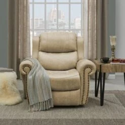 Copper Grove Dilsen Extra Large Rolled Arm Wall Hugger Recliner Chair - Saddle Brown -Baxton Acme Shop fe796b5c 403b 48b6 9c10 4a0878c51614