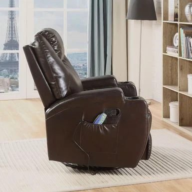 PU Upholstered Rocker Recliner With Swivel - Brown 11 PU Upholstered Rocker Recliner With Swivel - Brown - Image 9