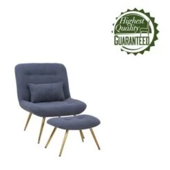 Porthos Home Quinn Accent Chair With Footrest And Pillow, Fabric Upholstery, Gold Legs - Blue -Baxton Acme Shop ff060832 67a2 4d12 a675 c80e9eb89ee2