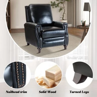 Cigar Mid-century Genuine Leather Recliner With Nailhead Trim By HULALA HOME - NAVY 19 Cigar Mid-century Genuine Leather Recliner With Nailhead Trim By HULALA HOME - NAVY - Image 17